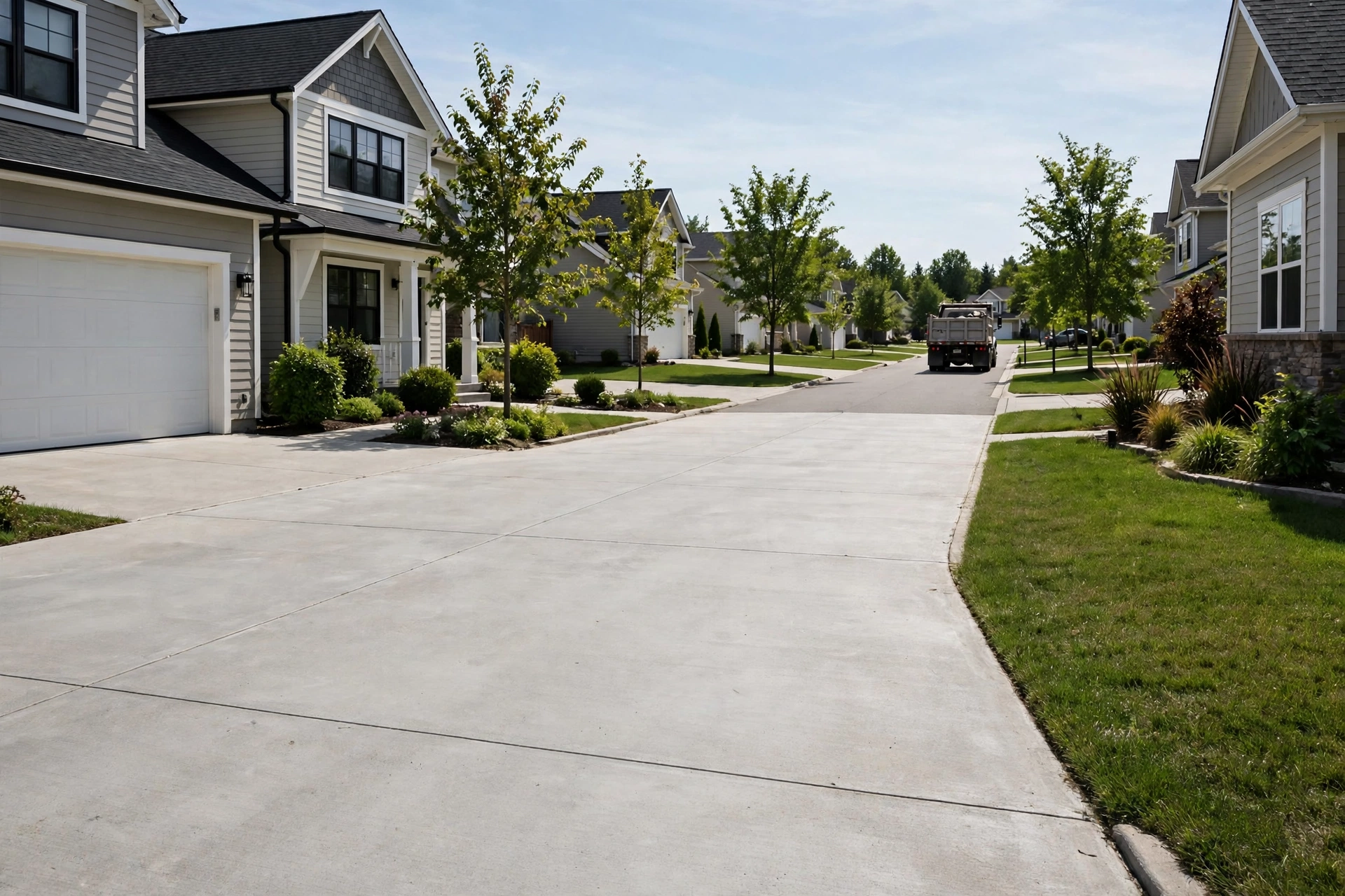Clean empty driveway after a junk removal truck has hauled everything away